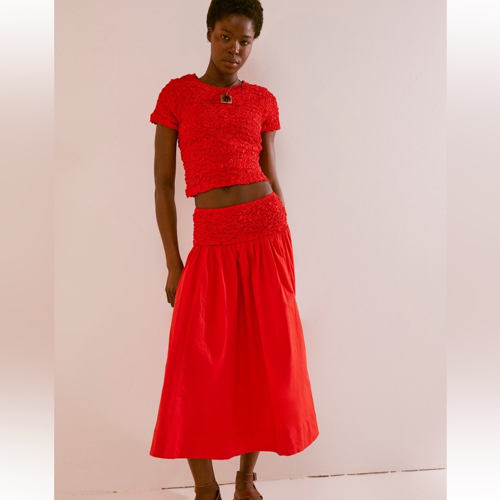 Free people maxi skirt set in red.